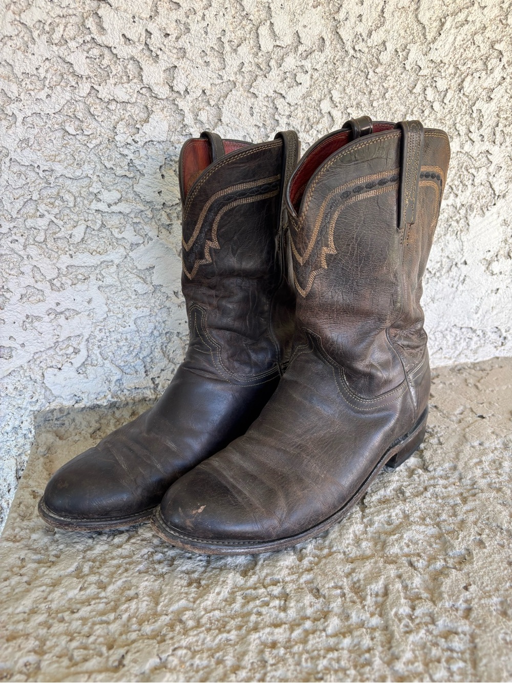 Lucchese Men’s Brown Leather Western Boots with Tan Stitching